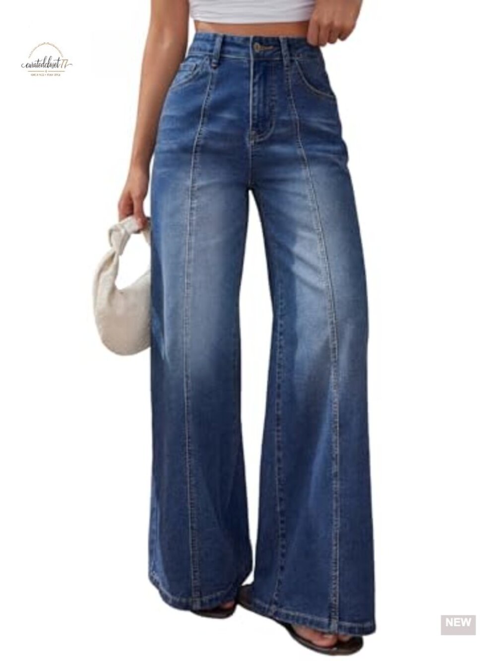 Women's Wide Leg Baggy Jeans High Waisted Front Seam Pants